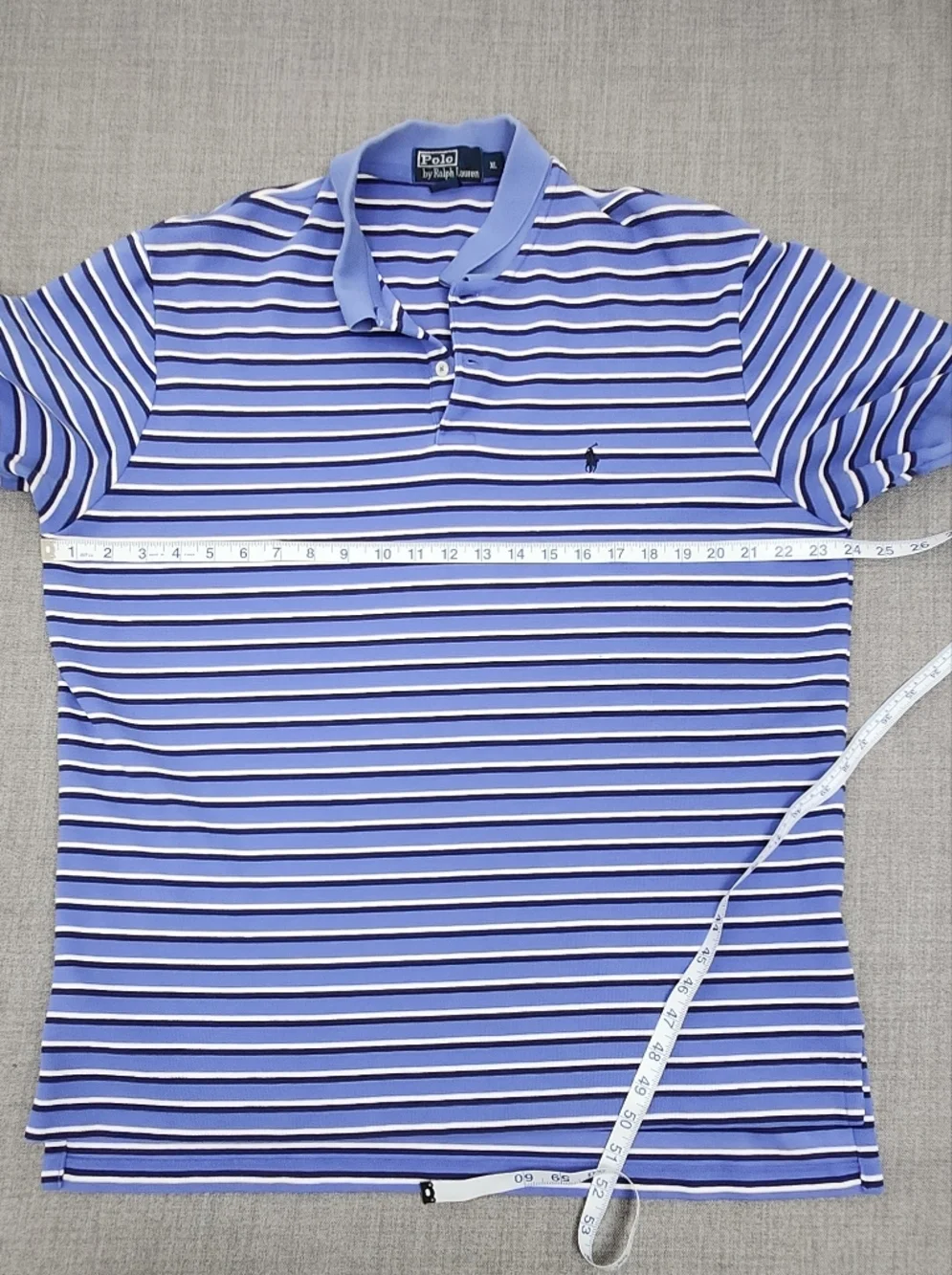 Vintage Polo Ralph Lauren Blue Striped Polo Shirt.  XL
